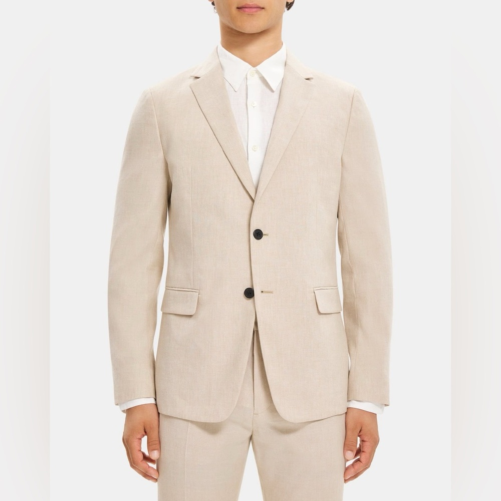 Theory Simone St. Seaside Beige Linen Stretch Casual Blazer Sport Coat 40 Jacket